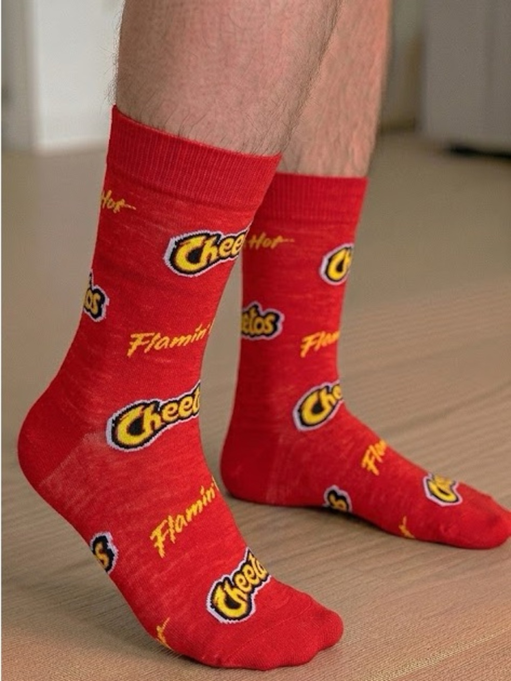 Flamin Hot Cheetos, Fun Novelty Spicy Snack Food Chips crew socks men fits 6-12